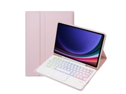 Funda con teclado Bluetooth Fwinl para Samsung Tab S9 11 X718u (teclado y ratón táctiles retroiluminados), color portugués, rosa y blanco