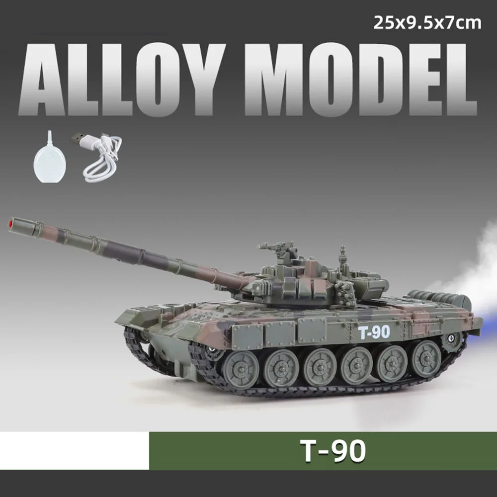(T-90 Verde) Miniatura a escala 1:32 con efectos de sonido y luz - Pieza decorativa