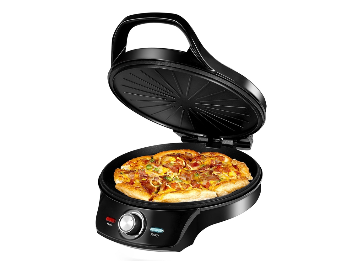 Pizzera eléctrica de 2000 W. Prepara pizzas de hasta 30 cm de diámetro.