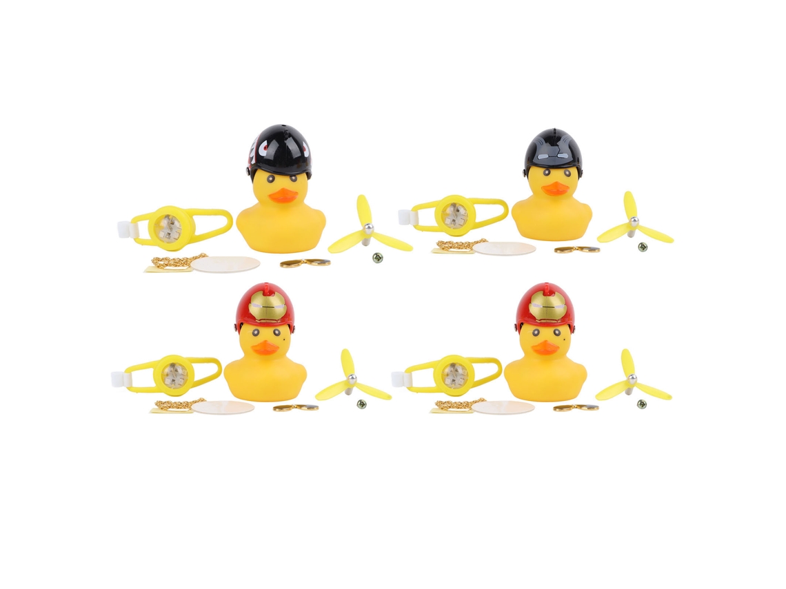 Bjww-4 peças Patinho Amarelo com Hélice e Capacete Brinquedo de Borracha Ornamento para Painel de Carro e Moto