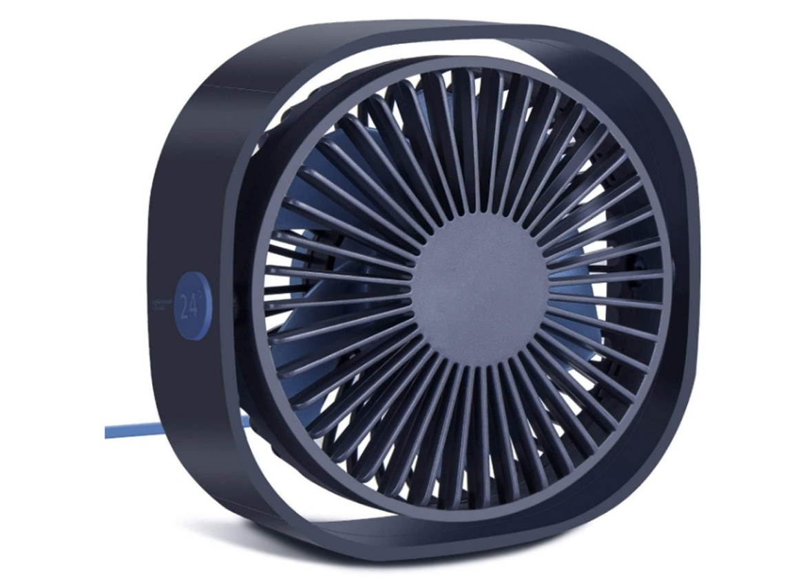 Mini ventilador Yizhood, 3 velocidades, potente viento, rotación de 360°, silencioso, USB, circulador de aire con almohadilla antideslizante (azul)