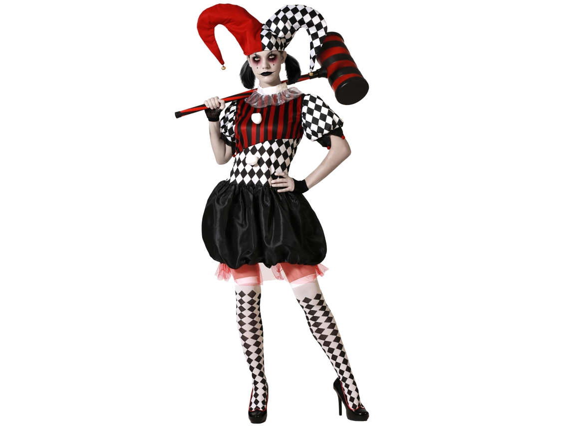 Disfraz de Halloween Arlequín Blanco y Negro con Gorro Mujer Adulto XS ATOSA