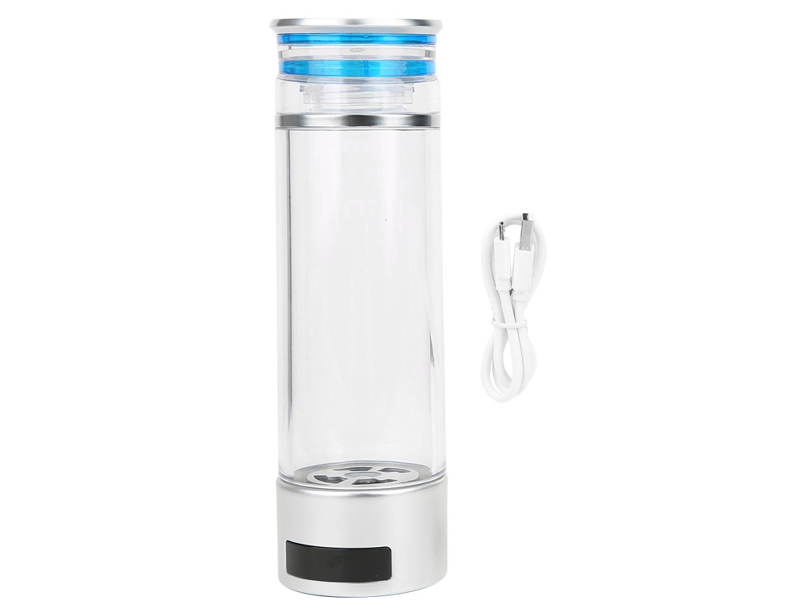 Botella de agua portátil de 350 ml para el hogar, rica en hidrógeno, con electrólisis y carga USB, color azul