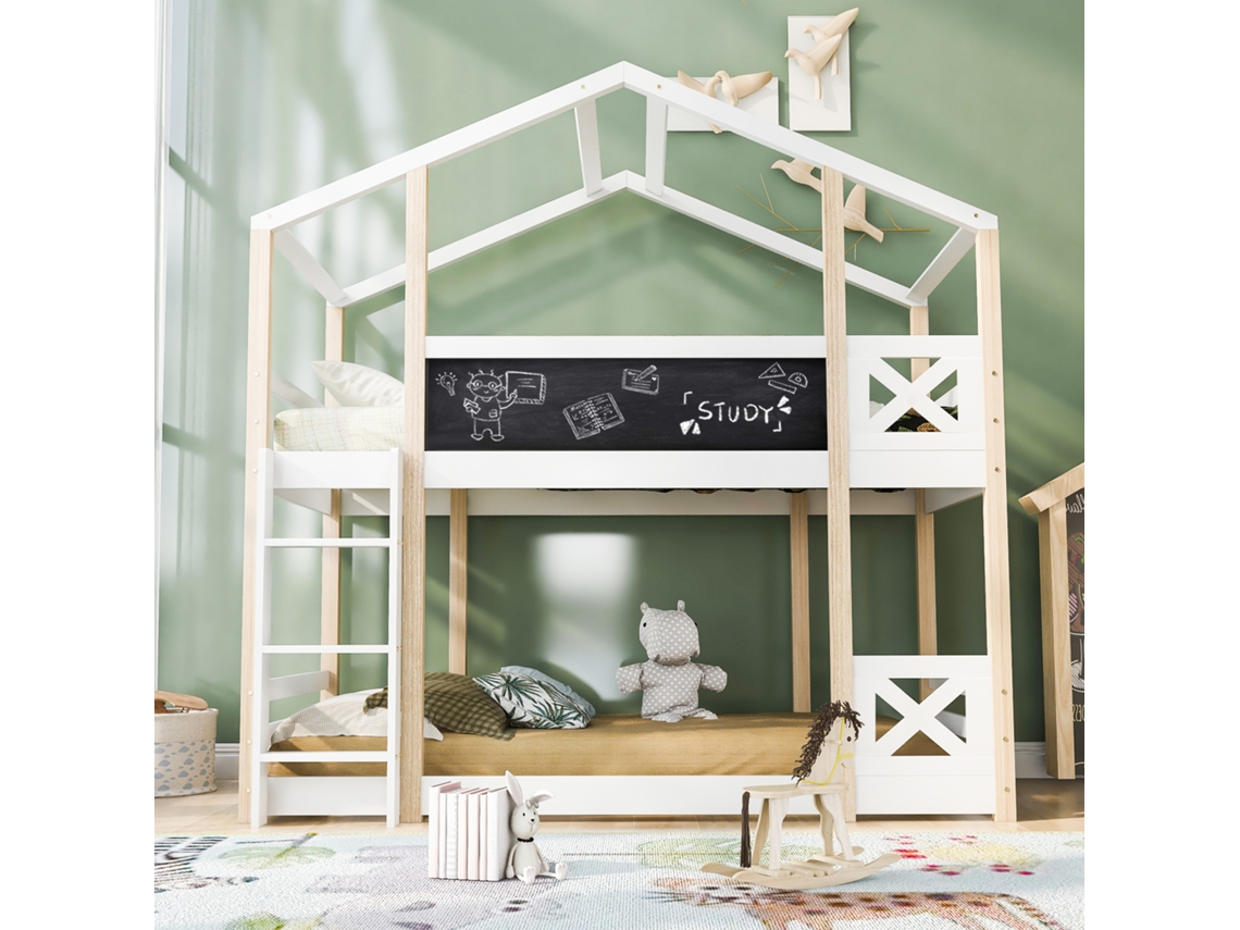 Cama infantil en forma de casa del árbol con escalera, 90