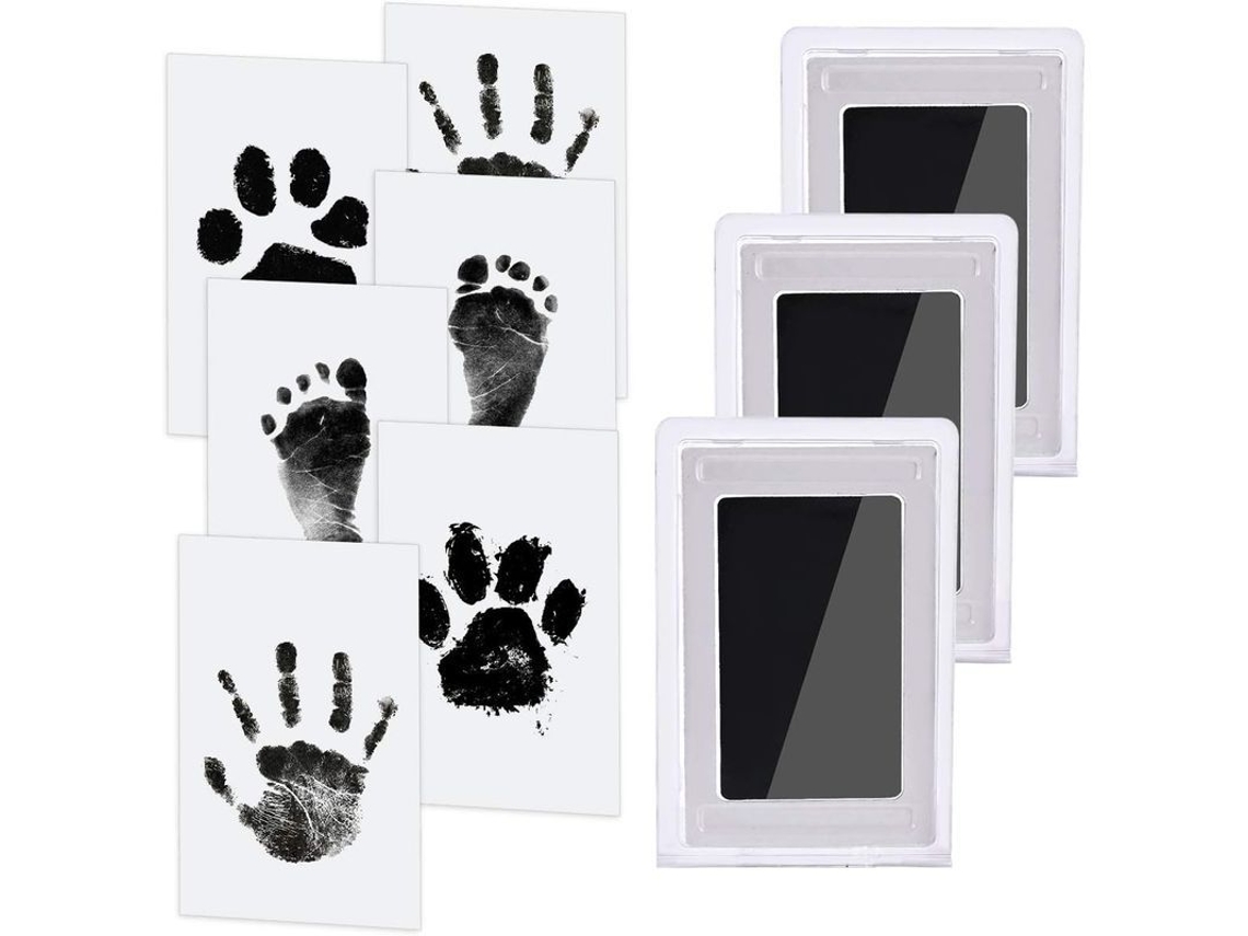 Kit De Impressões De Bebê E Mascotas, 3 Esponjas De Tinta Limpa, 6 Cartões, Seguro E Não Tóxico, Preto
