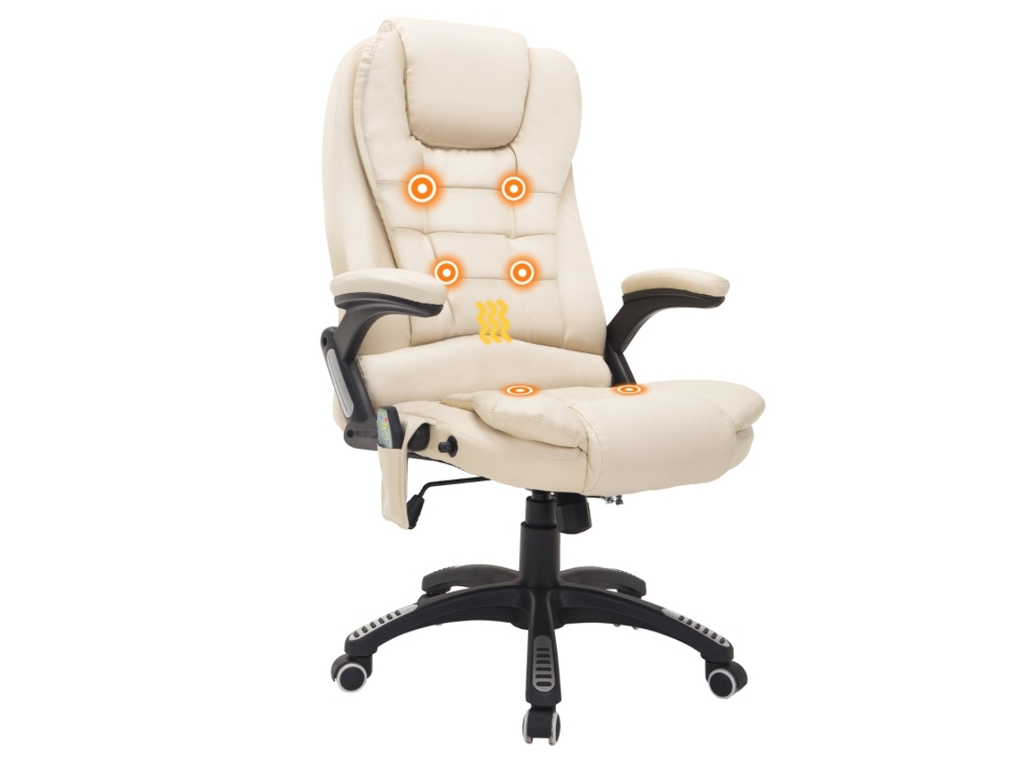 Silla De Oficina Con Masaje Altura Ajustable Con 6 Puntos De Masaje En Pu Beige