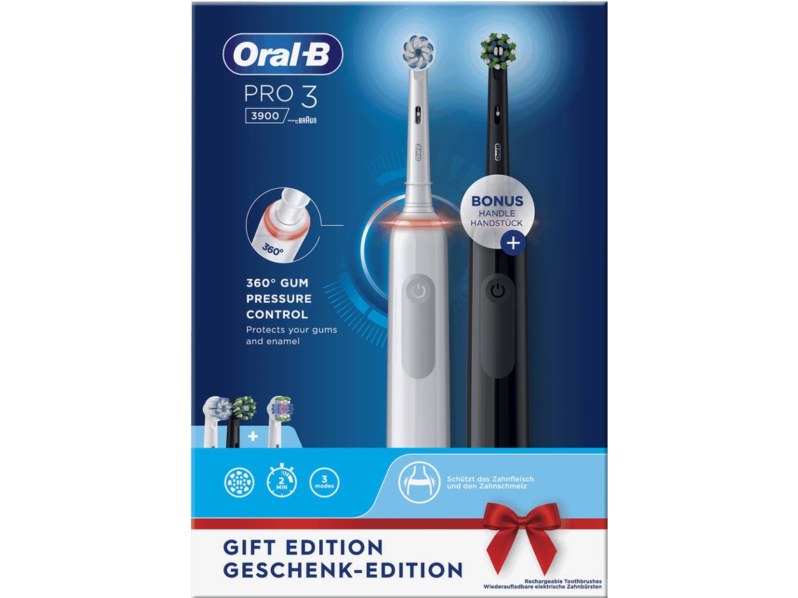 Cepillo de Dientes Eléctrico ORAL B Pro 3 3900 Duo Negro y Blanco