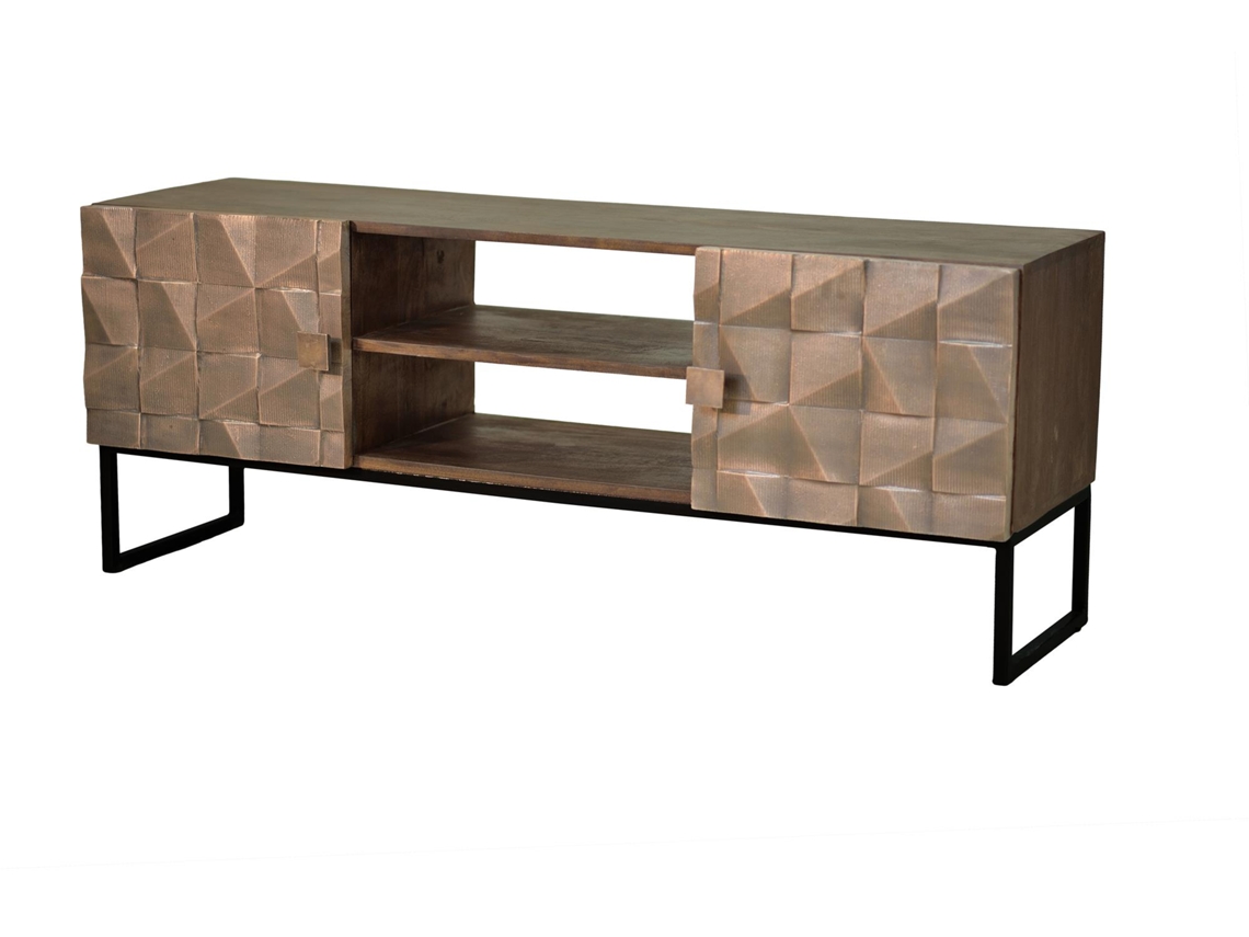 Mueble TV madera de mango y bronce marron oscuro Marrón.GINER Y COLOMER 55x40x140