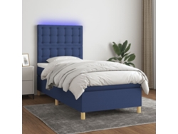 Cama Box Spring Colchón Y Luces Led Tela Azul 80x200 Cm