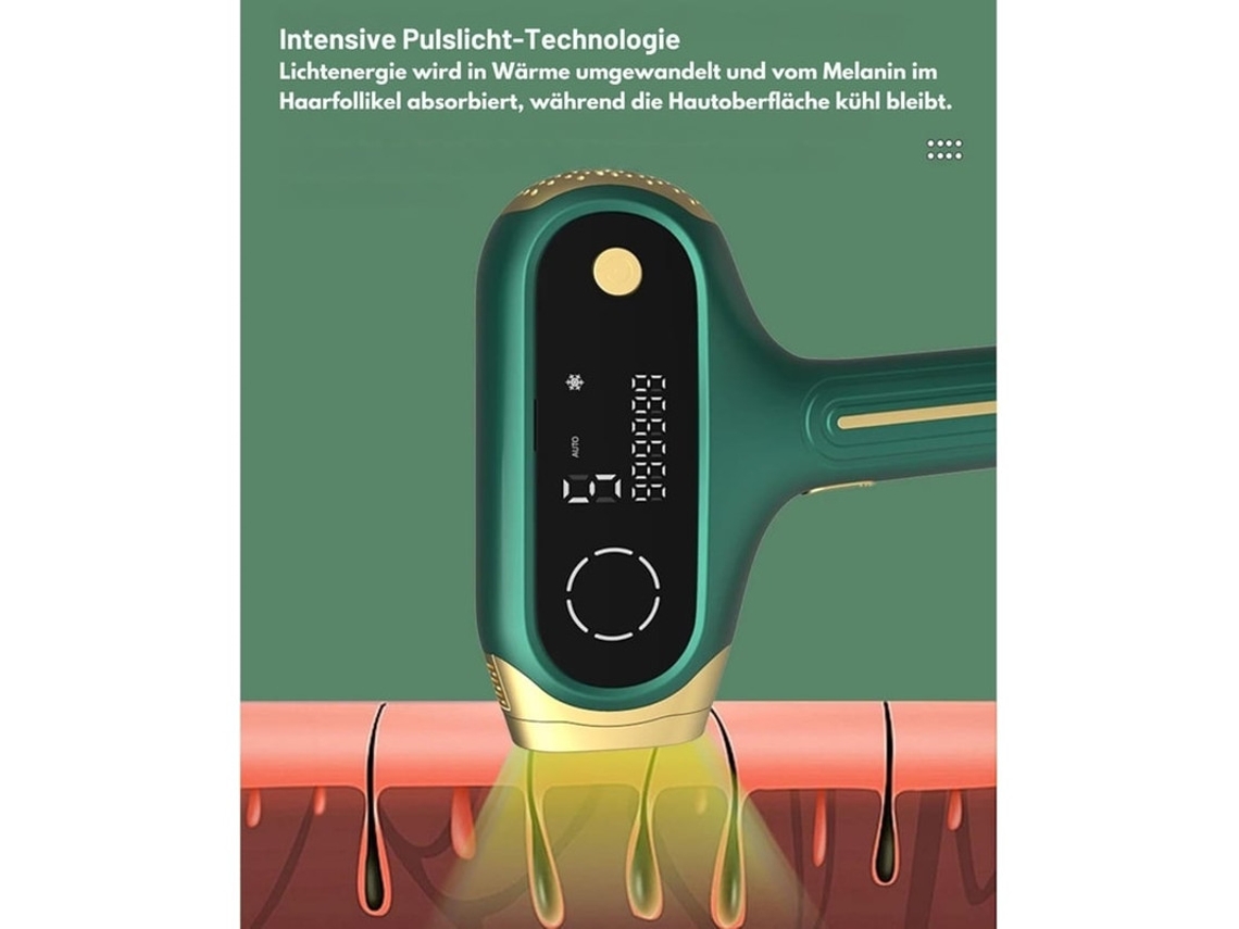 Dispositivo de depilación IPL con 5 niveles de intensidad, 999.999 destellos, luz fría y pantalla LED para resultados duraderos. Verde Yizhood.