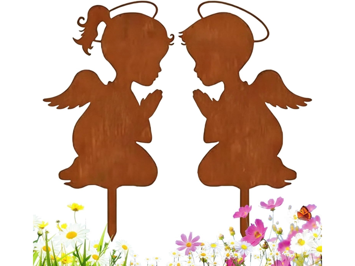 Postes Decorativos Para Jardín, Divertida Decoración De Hierro Para Niños Y Niñas, 2 Piezas, Esculturas De Postes De
