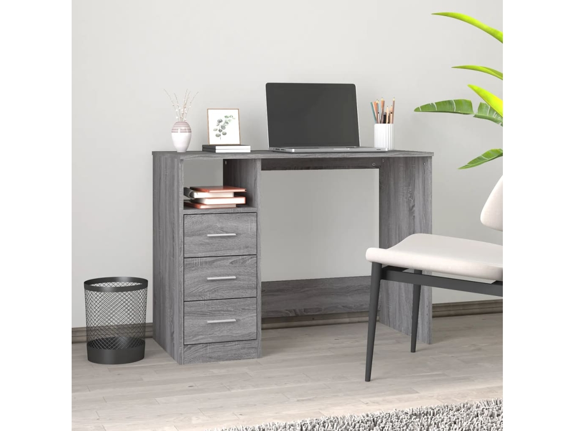Escritorio con cajones contrachapada gris Sonoma 102x50x76 cm