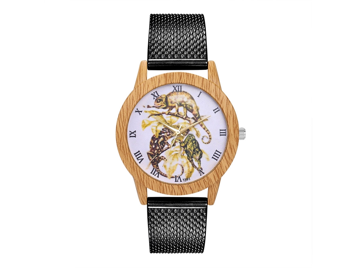 Reloj De Cuarzo Unisex Con Correa De Malla De Acero, Dial Animal, Casual (negro)