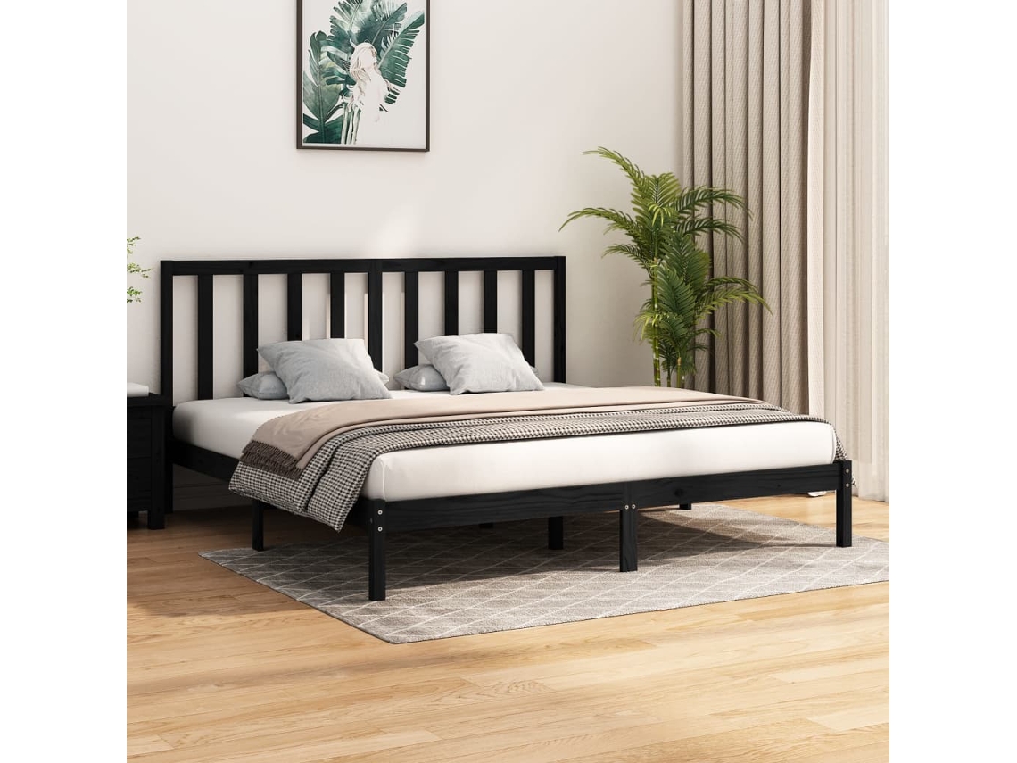 Estructura De Cama Sin Colchón Madera De Pino Negro 200x200 Cm