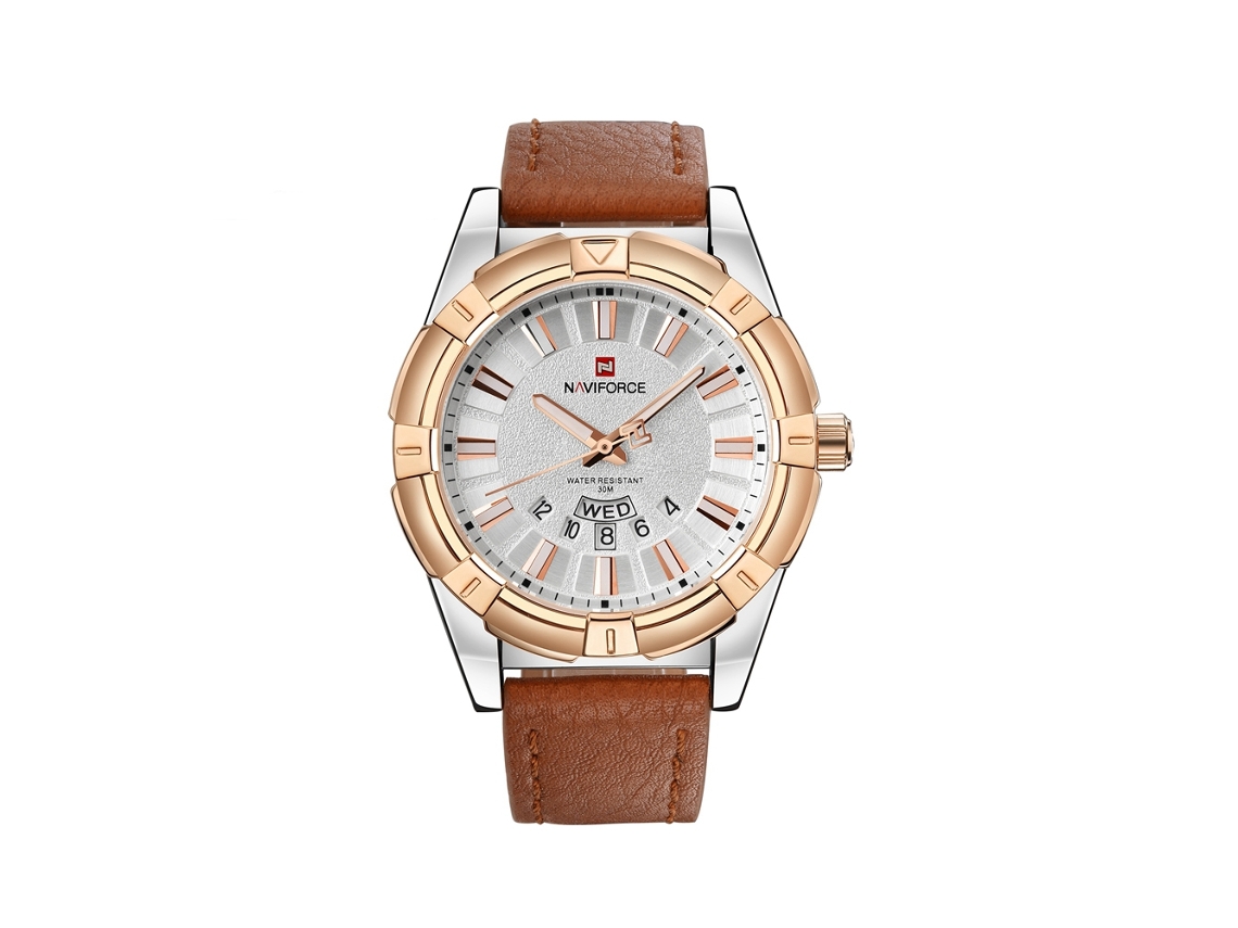 Reloj De Pulsera De Cuarzo Impermeable Para Hombre Naviforce Con Correa De Pu (caja Blanca, Esfera Blanca)