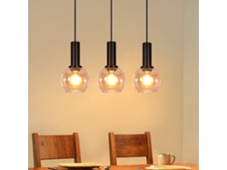Candeeiro Suspenso em Preto 3 Luzes Estilo Industrial Vintage Vidro Casquilho E27 Altura Regulável para Sala de Estar e Sala de Jantar ZMH