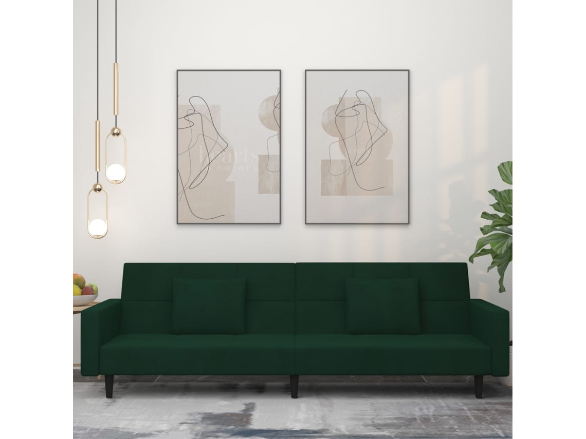 Sofá Cama De 2 Plazas Con Dos Almohadas Terciopelo Verde Oscuro