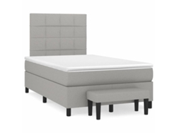Cama Box Spring Con Colchón Tela Gris Claro 120x190 Cm