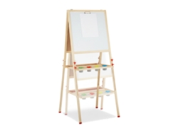 Quadro Para Crianças Relaxdays, Ajustável E Magnético, Madeira, Quadro Branco E Giz, 122-160 X 65 X 69 Cm, Natural