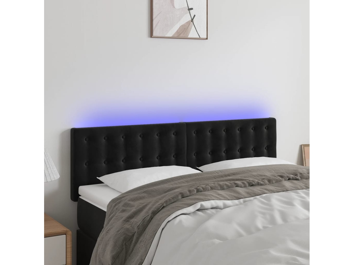 Cabecero Con Led De Terciopelo Negro 144x5x78/88 Cm