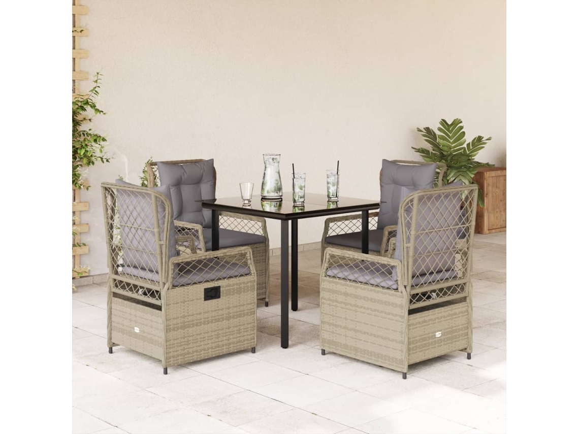 Juego de comedor de jardín de 5 piezas con cojines, mimbre sintético beige, DKD Home Decor