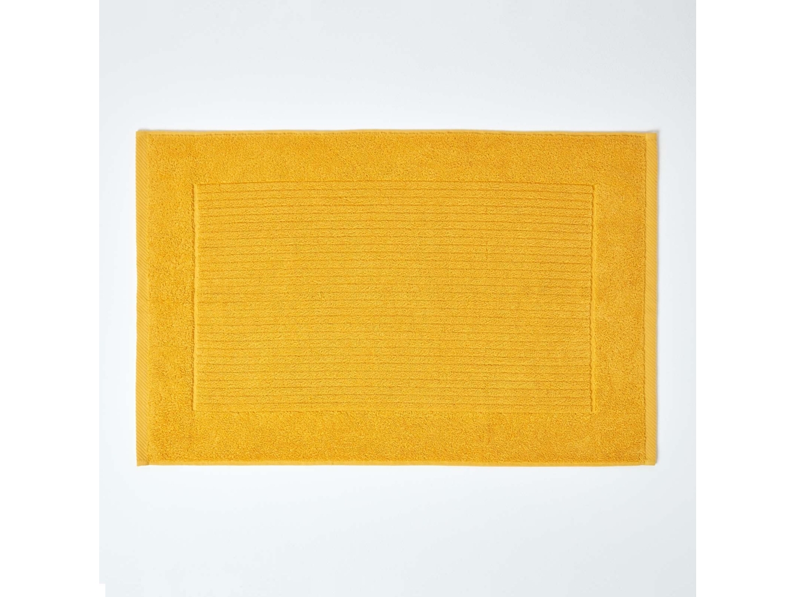 Homescapes Imperial Plain Cotton Ochre Yellow Bath Mat