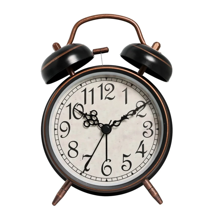 Reloj despertador retro de metal electrogalvanizado de 4,5 pulgadas (negro retro) con pantalla iluminada (batería no incluida).