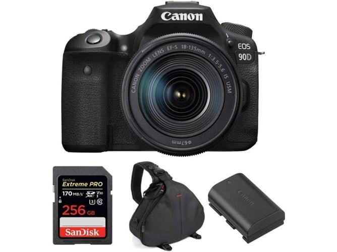 Kit Cámara CANON EOS 90D + 18-135mm IS USM + SanDisk 256 GB + Batería + Bolsa (APS-C)