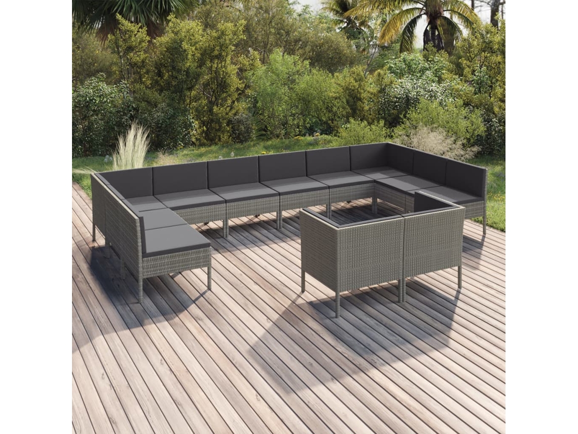 Conjunto de jardín DKD Home Decor de 12 piezas con cojines de mimbre gris