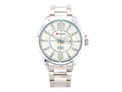 Reloj De Pulsera De Aleación Con Dial Redondo, Display Analógico Y Cuarzo Blanco