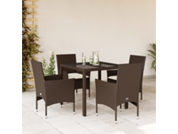 Juego de comedor de jardín de 5 piezas con cojines de mimbre marrón de polietileno y vidrio, Dkd Home Decor