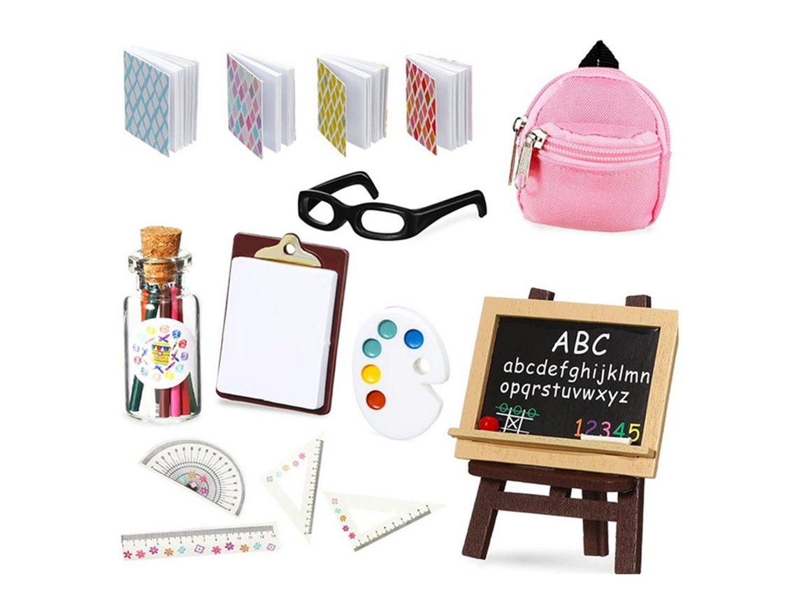 Conjunto Miniatura Materiais Escolares Mochila Acessórios Casa Boneca