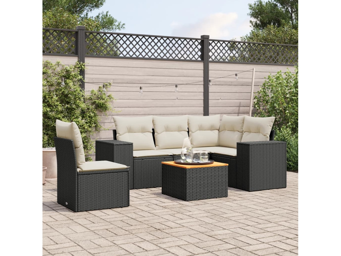 Conjunto de sofás de jardín de 6 piezas DKD Home Decor con cojines de mimbre negros