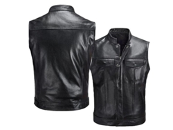 Chaleco Sem Mangas De Couro Artificial Para Moto Masculino Com Zíper Oblíquo Xtzl