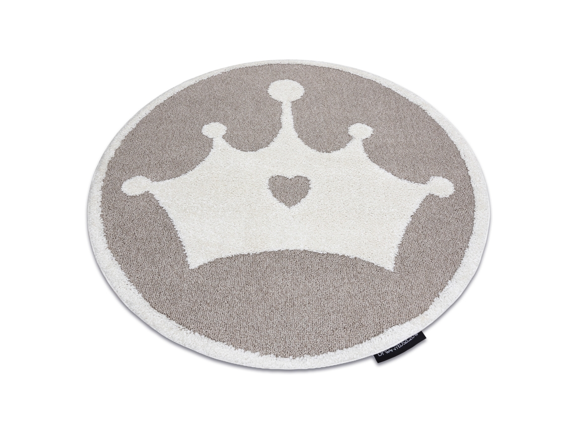 Alfombra Infantil Moderna Joy Circulo Crown, Corona Para Niños - Estructura Dos Niveles de Vellón Beige / Crema (circulo 120 cm)