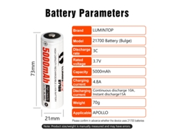 Batería Lumintop 21700 de 4 piezas con punta saliente, 5000 mAh, recargable de iones de litio de alta capacidad, 3,7 V/18,5 Wh, para linterna y herramienta.