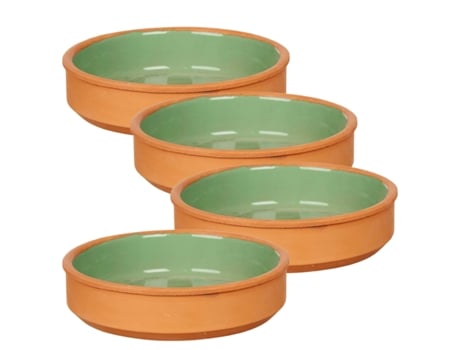Set de 4 Cazuelas de Barro Aptas para el Horno ø16x4 cm Verde TIENDA EURASIA