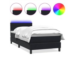 Maison Exclusive - Cama Box Spring Con Colchón Y Led Cuero Sintético Negro 90x210 Cm
