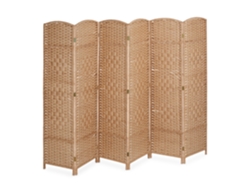 Relaxdays Biombo, 6 Paneles, Separador Ambientes Plegable, 170x241 Cm, Interior, Madera, Cuerda Papel, Parabán, Natural