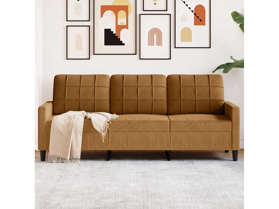 Sofá De 3 Plazas | Sofá De Salón | Sofá De Descanso Terciopelo Marrón 180 Cm