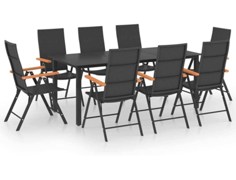 Conjunto 9 de comedor para jardín VIDAXL negro y marrón