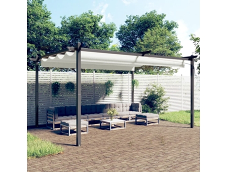 MAISON EXCLUSIVE Cenador de jardín con techo retráctil color crema 4x3 m