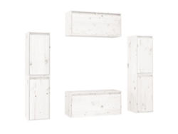 Mueble de TV de 6 piezas, madera maciza de pino, blanco, EXCLUSIVO DE LA CASA