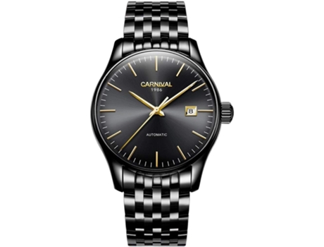 VEANXIN Reloj automático resistente al agua con fecha de acero inoxidable para hombre-Banda de acero negra