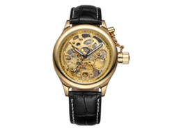 Reloj Mecánico Automático De Moda Para Hombre Con Correa De Piel Sintética, Oro + Oro Negro.