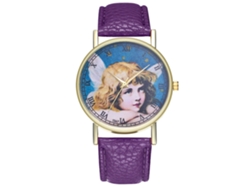 Reloj De Pulsera Analógico De Cuarzo Zhoulianfa, Estilo Clásico, Color Morado Con Diseño De Ángel.