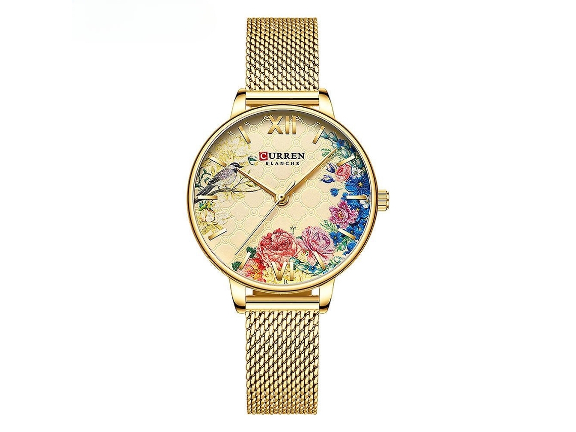 Reloj De Pulsera Con Pulsera De Acero Inoxidable Con Esfera Redonda Analógica De Cuarzo Para Mujer Concha Dorada Yuysan