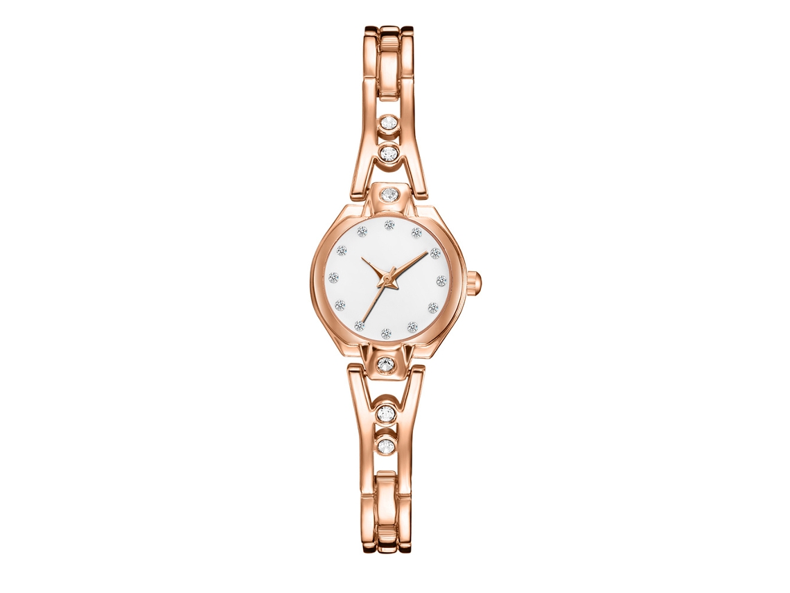Reloj De Pulsera De Cuarzo Para Mujer Con Esfera Redonda, Oro Rosa Y Plata.