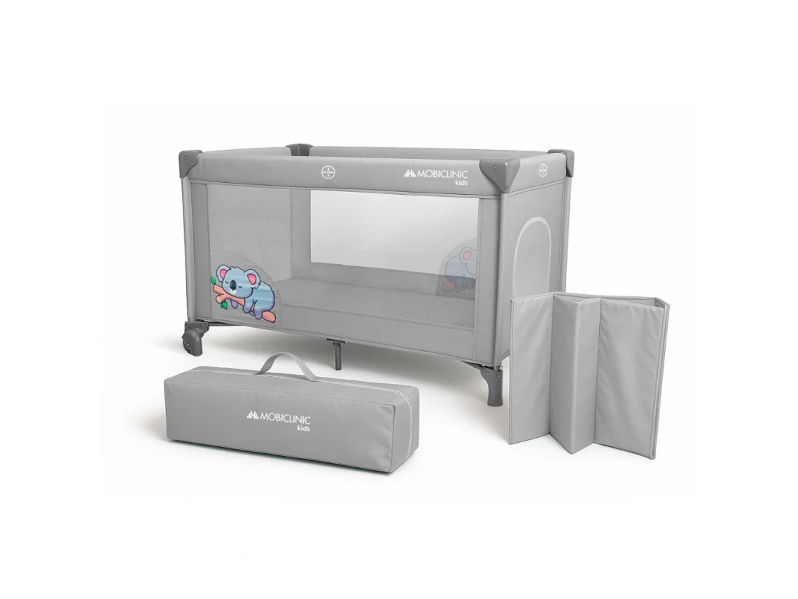 Cuna de viaje MOBICLINIC Portátil Plegable Resistente Tela transpirable Bolsa de transporte Gris Mofli