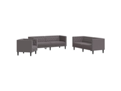 Maison Exclusive - Juego De Sofás Chesterfield 3 Piezas Cuero Sintético Gris